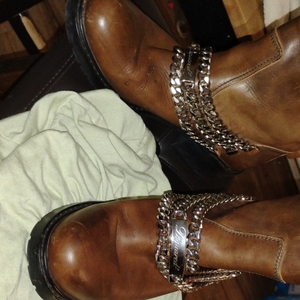 DSQUARED2 Brown Ankle Boots with Silver Chains